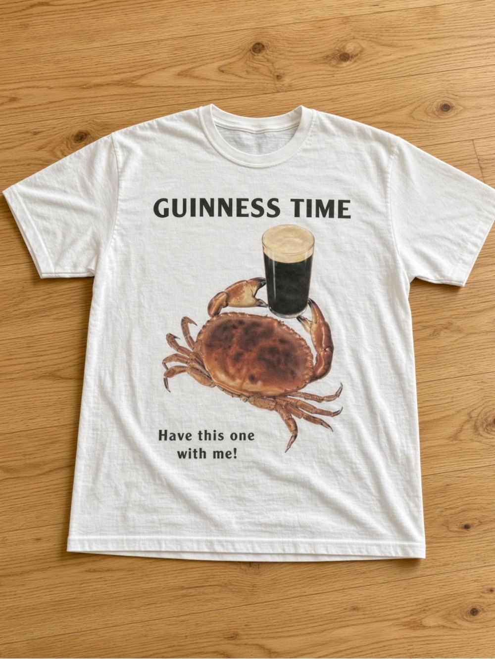 Gildan White Graphic "Guinness Time" Crab Tee